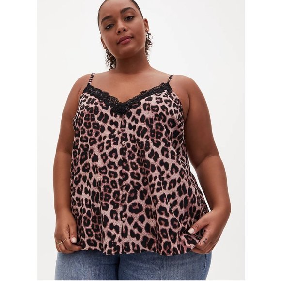 Torrid Size 1X 14-16 Leopard & Black Lace Button Cami - Picture 1 of 6
